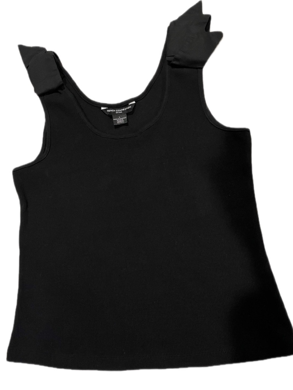 French Connection Black Ribbed Tank with Bow Shoulder Straps Size Large